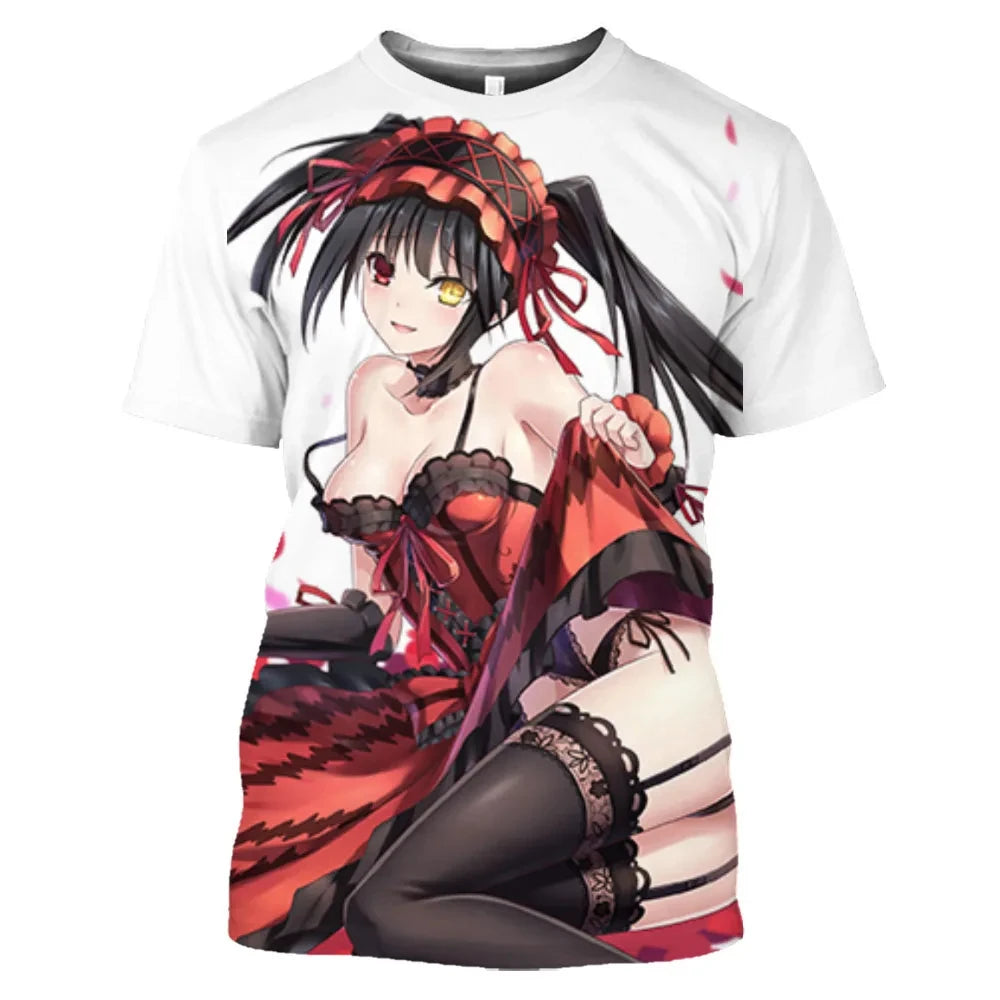 Anime Character Tokisaki Kurumi Print T-Shirt 3D Short Sleeve Summer Fashion Harajuku Style Cartoon Top for Men/Women Kids