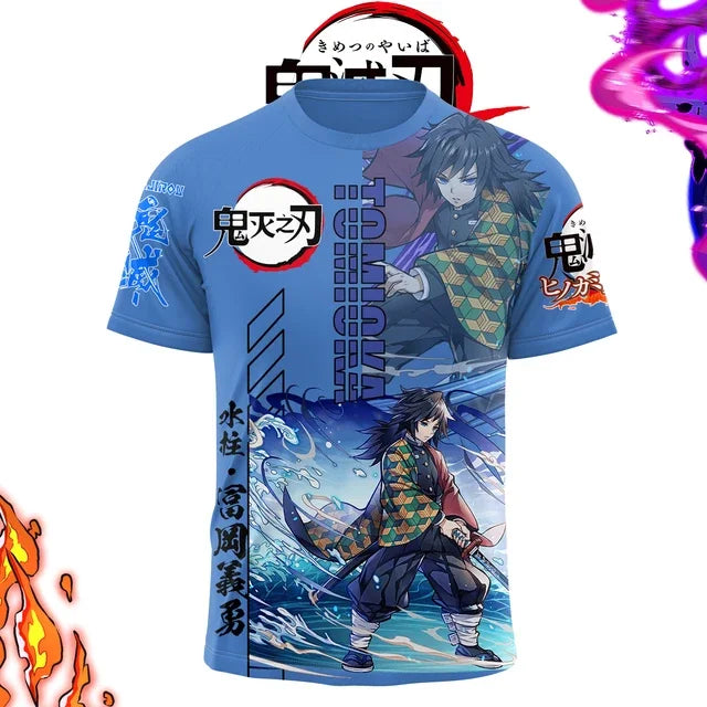 Demon Killer 3D Printed Unisex Short Sleeve T-Shirt Japanese Anime Street Fashion Breathable Top for Men