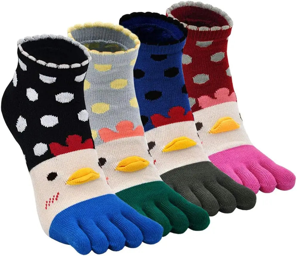Süße Söckchen mit Katzen- und Hundemotiv für Damen, Baumwolle, für sportliches Laufen, Fünf-Finger-Design, auffälliges modisches Schuhwerk