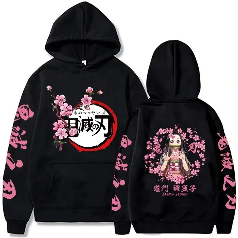 Anime Demon Slayer Hoodies Kamado Nezuko Print Unisex Plus Size Round Neck Streetwear Pullover Top for Men and Women