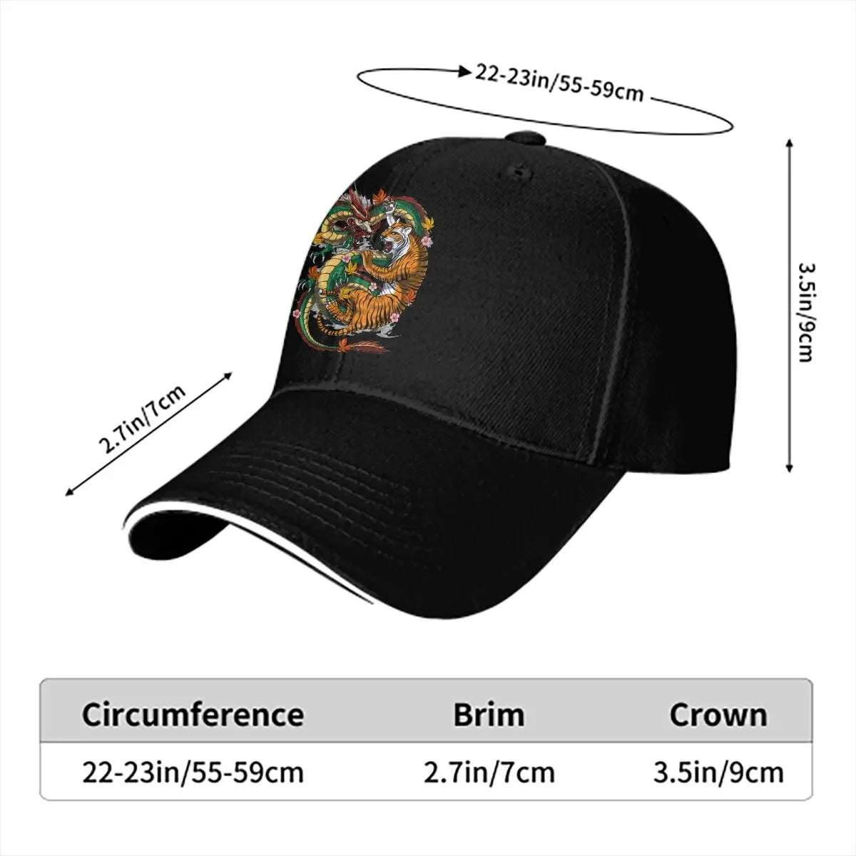 Pure Color Dad Hat – Japanische Drachen- und Tiger-Kampf-Baseballmütze mit YinYang-Design