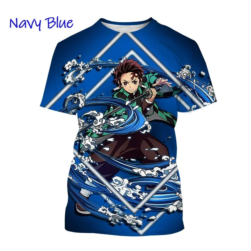 Demon Slayer Kamado Tanjirou T-Shirt 3D Printed Personality Round Neck