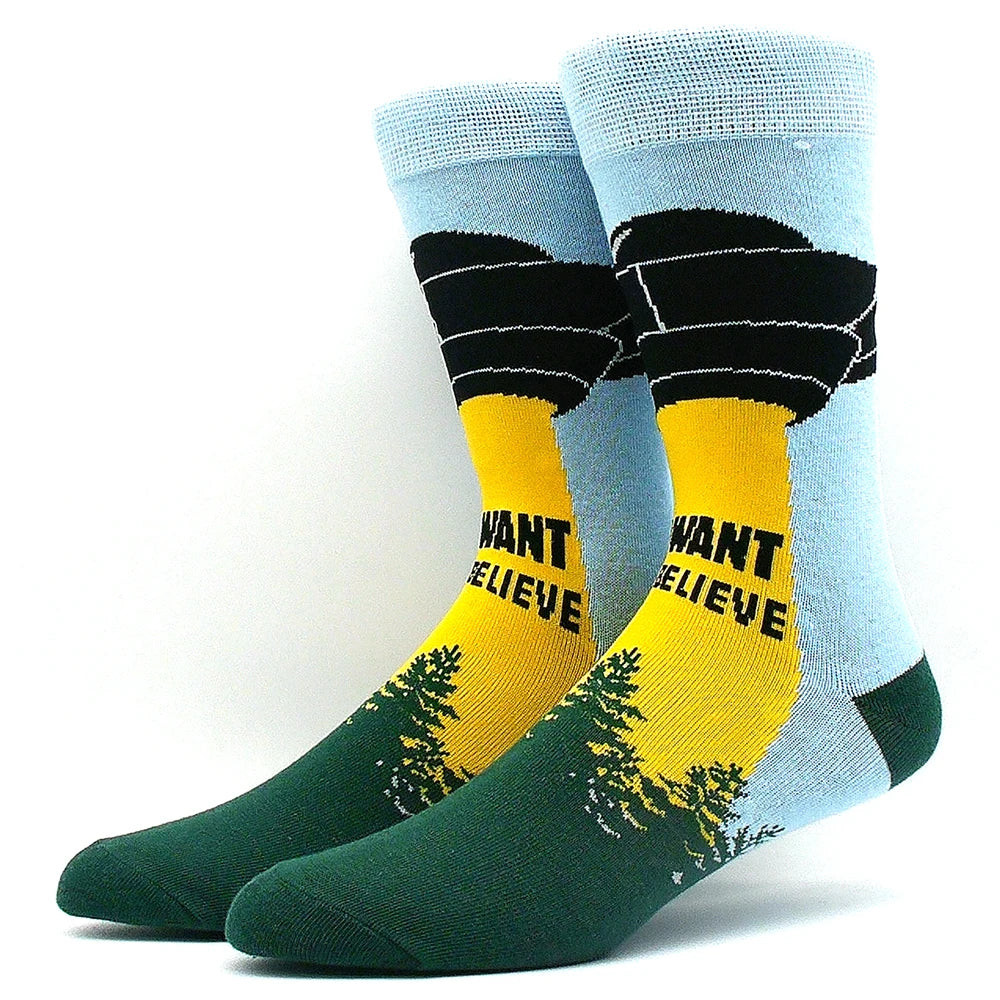 Lustige Alien- und Dinosauriersocken aus Baumwolle – Crazy Shark & Planet Designs