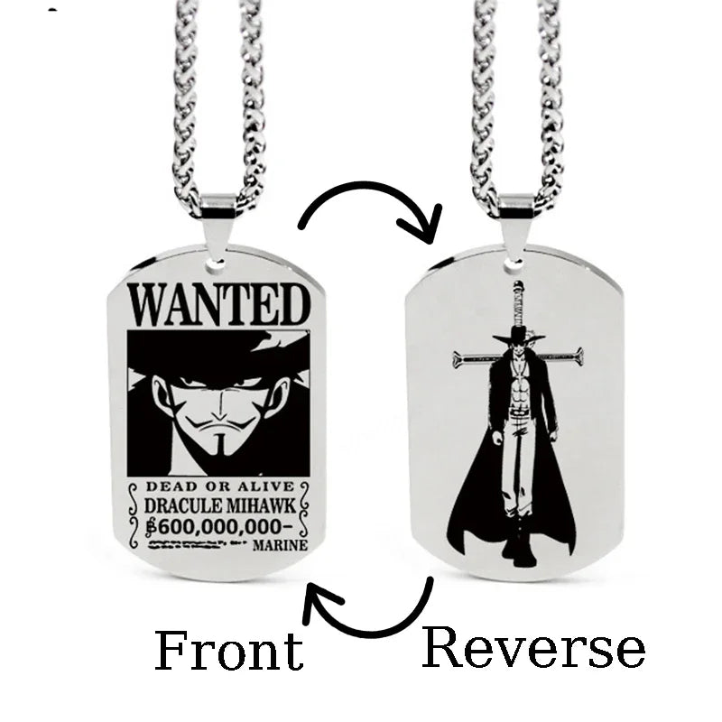 One Piece Wanted Poster Necklace Pendant - Luffy & Zoro Metal Charms | Unisex Jewelry & Gifts