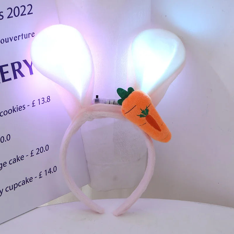 Chapeau de lapin en peluche à LED avec oreilles de lapin lumineuses – Joli chapeau de cosplay d'hiver pour adultes et enfants