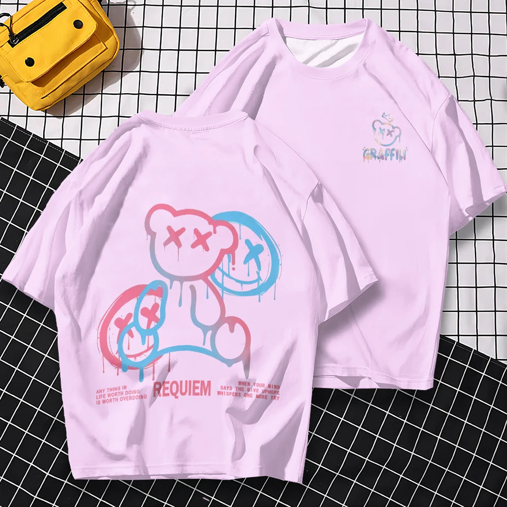 T-shirt à manches courtes avec ours 3D Harajuku