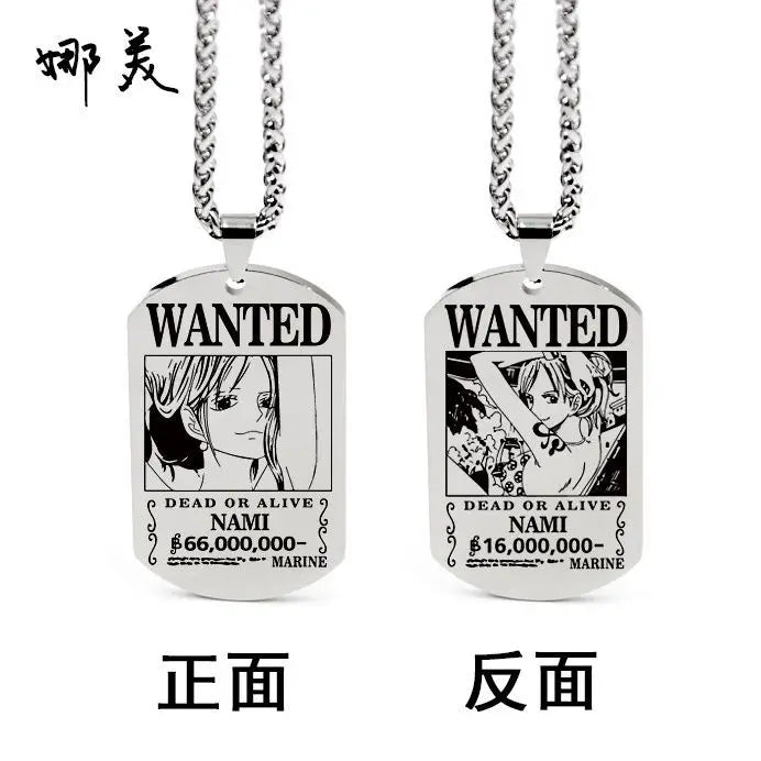 One Piece Wanted Poster Necklace Pendant - Luffy & Zoro Metal Charms | Unisex Jewelry & Gifts