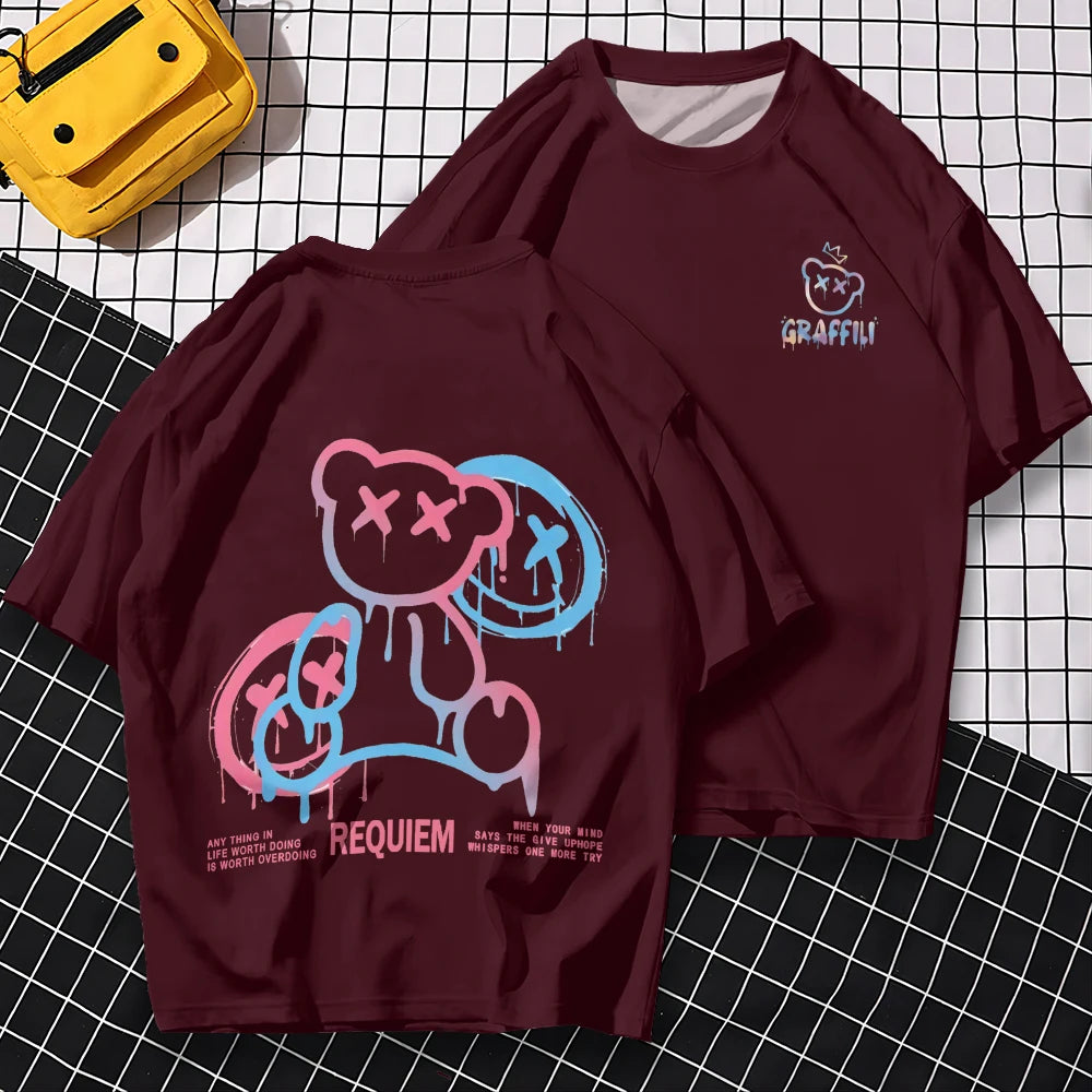 T-shirt à manches courtes avec ours 3D Harajuku