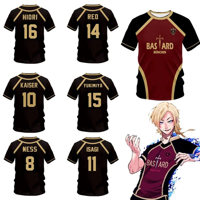 Custom Anime Bastard Munchen Sport Tee for Men Women Children Summer Jersey Futsal Football Motif T-Shirt in Blue Lock