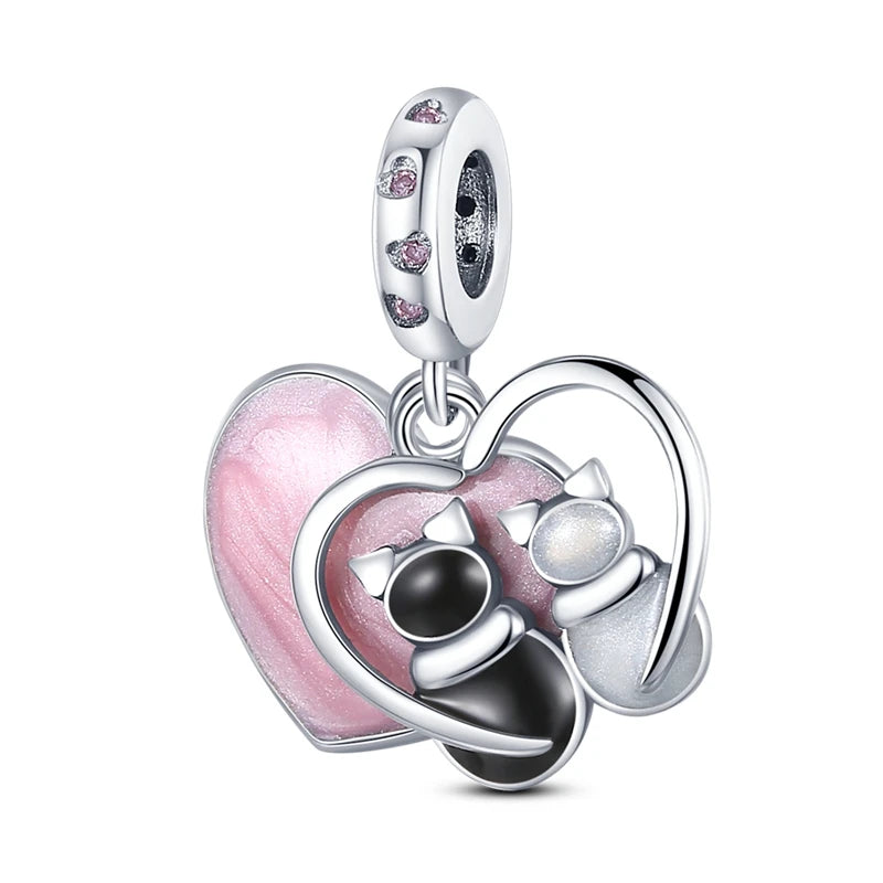 925 Sterling Silber Süßer Katzenanhänger – Pfotenabdruck-Perlenanhänger für selbstgemachte Armbänder