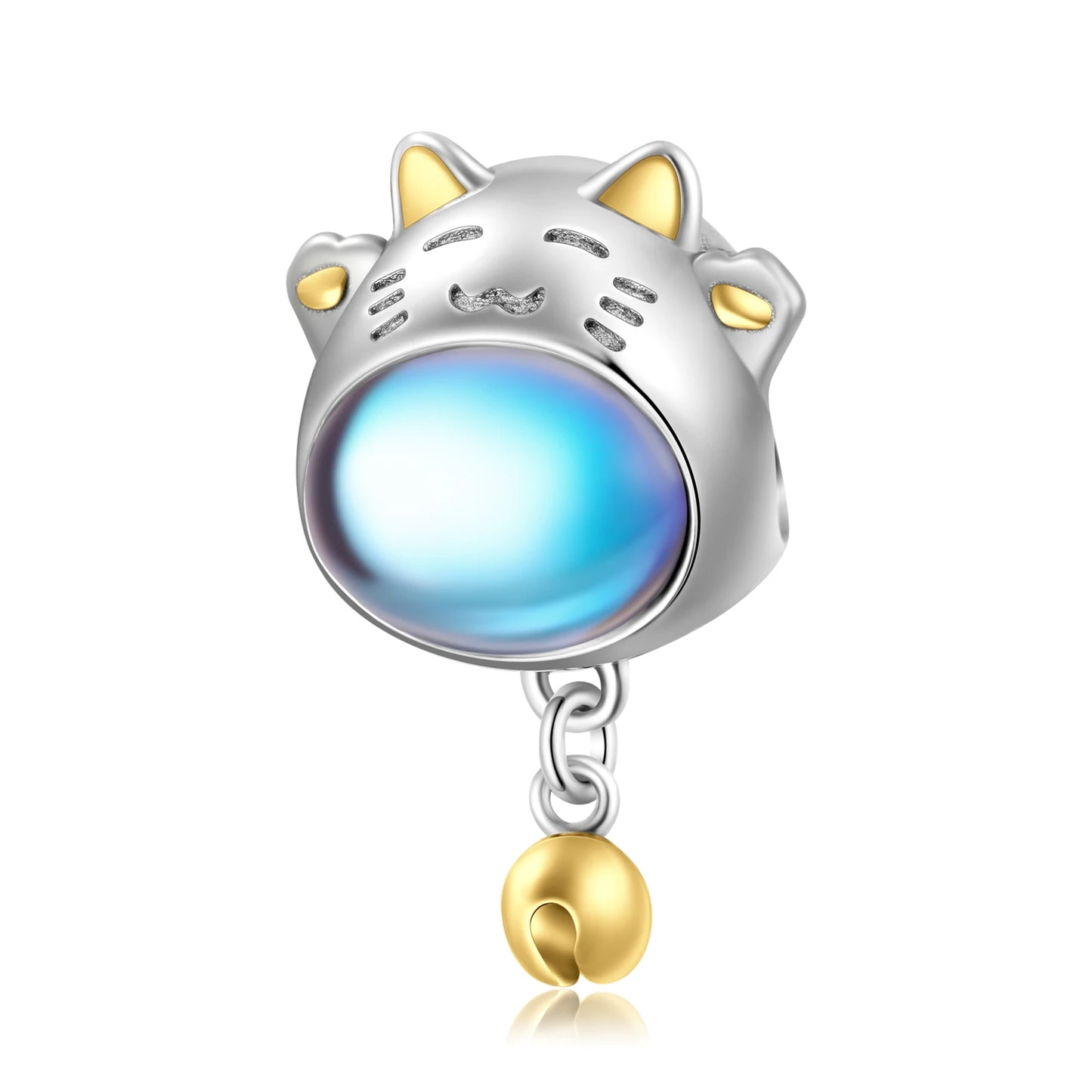 JIUHAO 925 Sterling Silber Mondstein-Anhänger - Rosa Kaninchen & Katzen-Design | DIY-Charms für Armbänder & Armreifen
