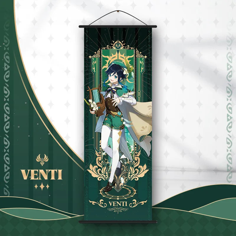 Genshin Impact Scroll Canvas Painting Hanging Anime Poster Wall Art Room Decoration