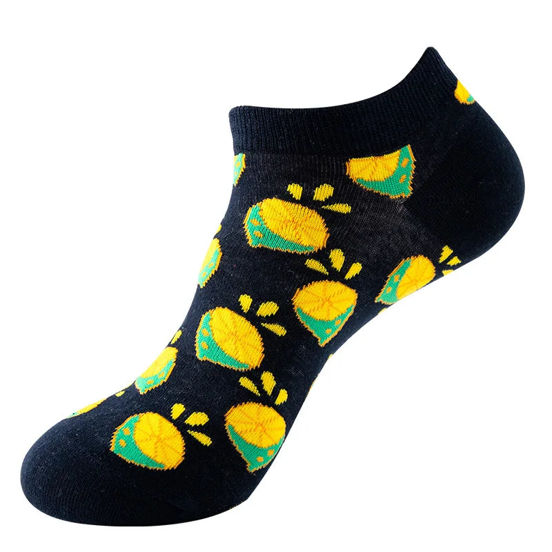 40-Style Bunte Baumwoll-Söckchen für Herren – Lustige Avocado, Tiere & Kunstdrucke