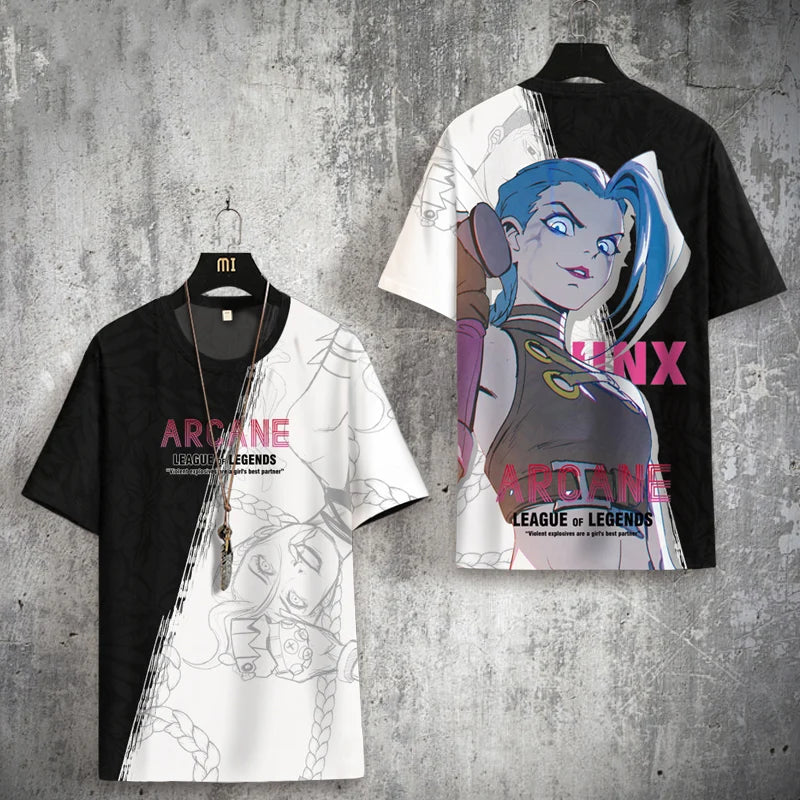 Arcane League Jinx 3D Printed T-Shirt for Men Women Adult Anime Fashion Harajuku Cartoon Cosplay Clothing Short Sleeve Top