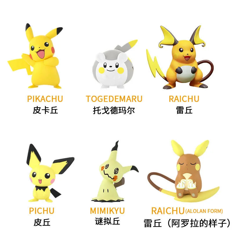 Niedliches Pokémon-Figuren-Set – Pikachu, Pichu, Mimikyu, Alola Raichu, Togedemaru, PVC-Spielzeug, Geschenk