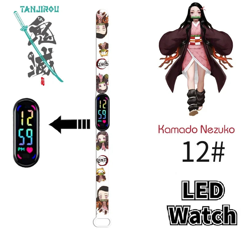 Pokémon & Demon Slayer LED-Uhr – Tanjirou & Nezuko Silikon-Touchscreen, wasserdicht, Sportgeschenk