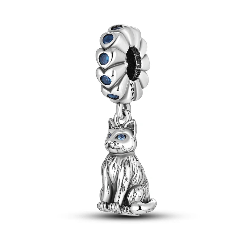 925 Sterling Silber Süßer Katzenanhänger – Pfotenabdruck-Perlenanhänger für selbstgemachte Armbänder