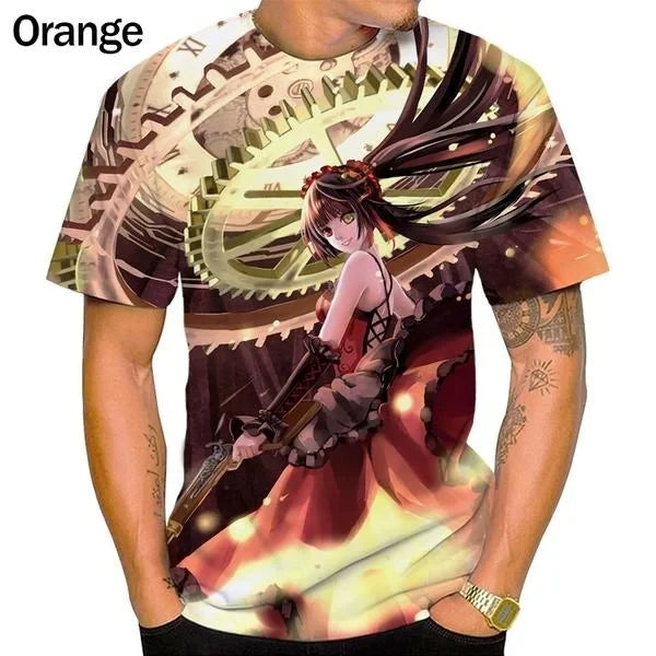 Anime Character Tokisaki Kurumi Print T-Shirt 3D Short Sleeve Summer Fashion Harajuku Style Cartoon Top for Men/Women Kids