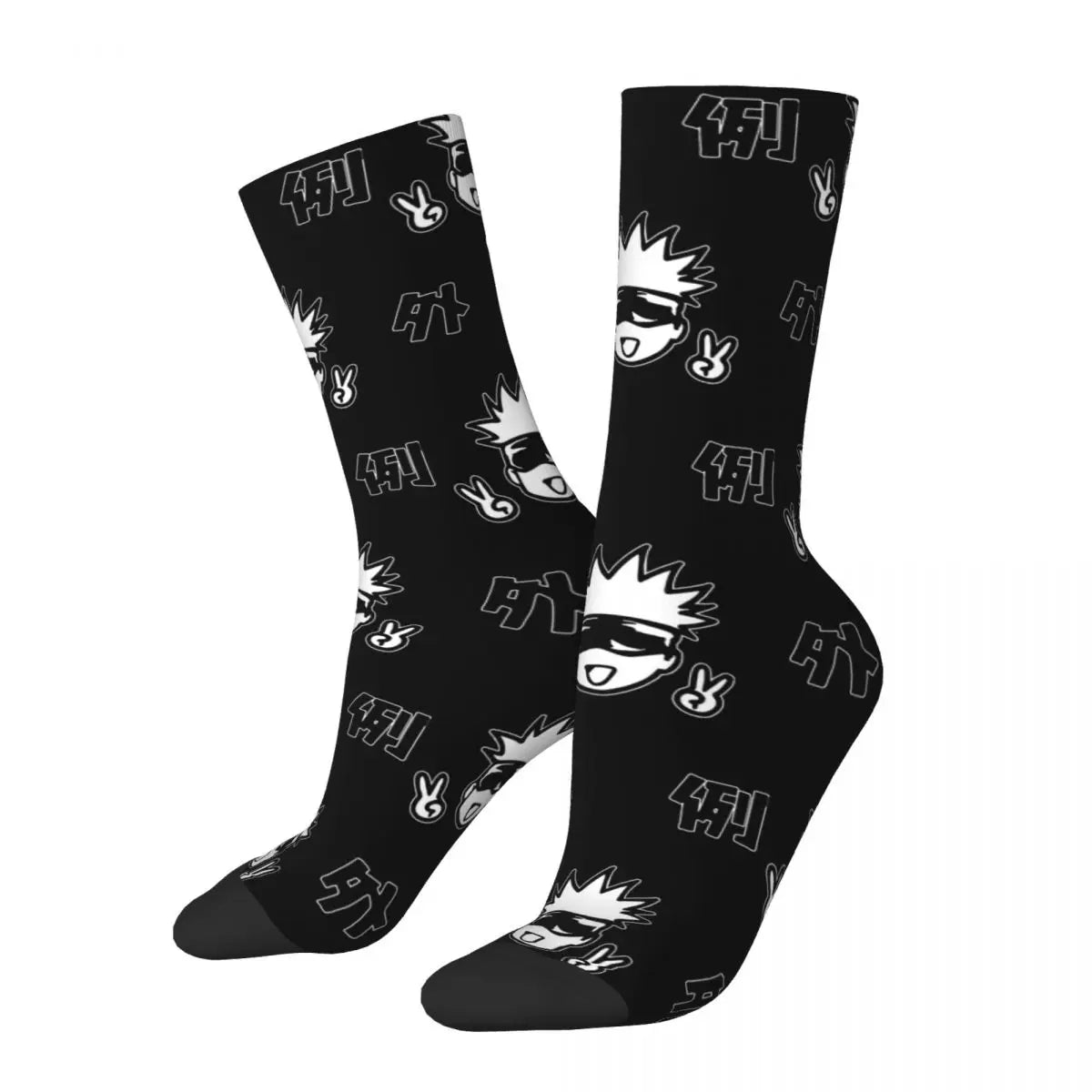 Retro Jujutsu Kaisen Sportsocken – Niedliche Gojo Sensei Polyester-Mittelröhre, Unisex & Schweißabsorbierend