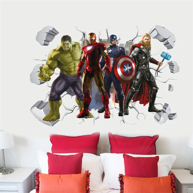 3D Stereoskopische Wirkung Avengers Wandaufkleber für Kinder Marvel Superhero Movie Poster Dekoration