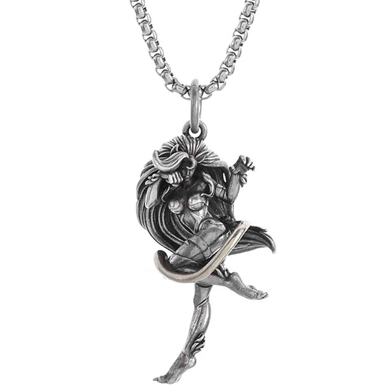 Versilberte Halskette mit Anime-Mecha-Girl-Anhänger – trendiger Hip-Hop-Rock-Punk-Schmuck für Männer und Frauen | Geschenkidee