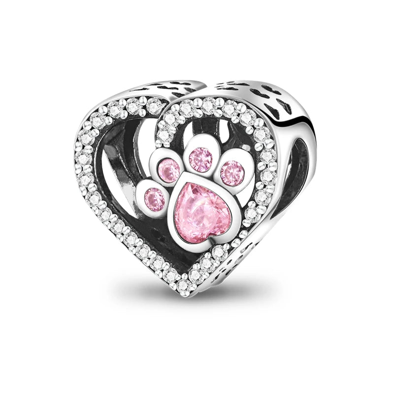 925 Sterling Silber Süßer Katzenanhänger – Pfotenabdruck-Perlenanhänger für selbstgemachte Armbänder