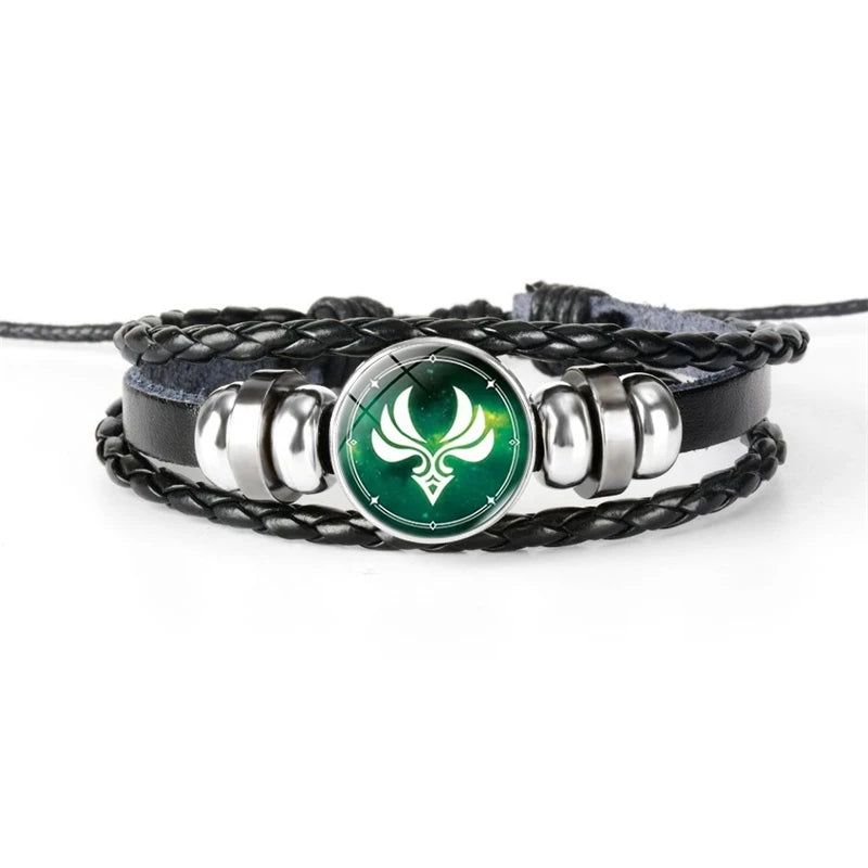 Klassisches Genshin Impact Cosplay-Armband – Elementarer Charm, mehrschichtiger Leder-Punk-Schmuck, Geschenk für Männer