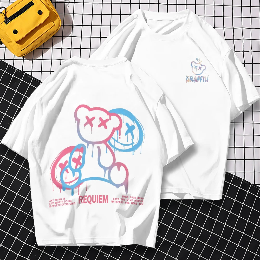 T-shirt à manches courtes avec ours 3D Harajuku