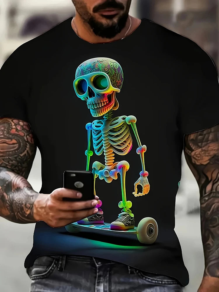 Hip-Hop Style Cartoon Bear Print T-Shirt Men’s Oversized Street Fashion Tee