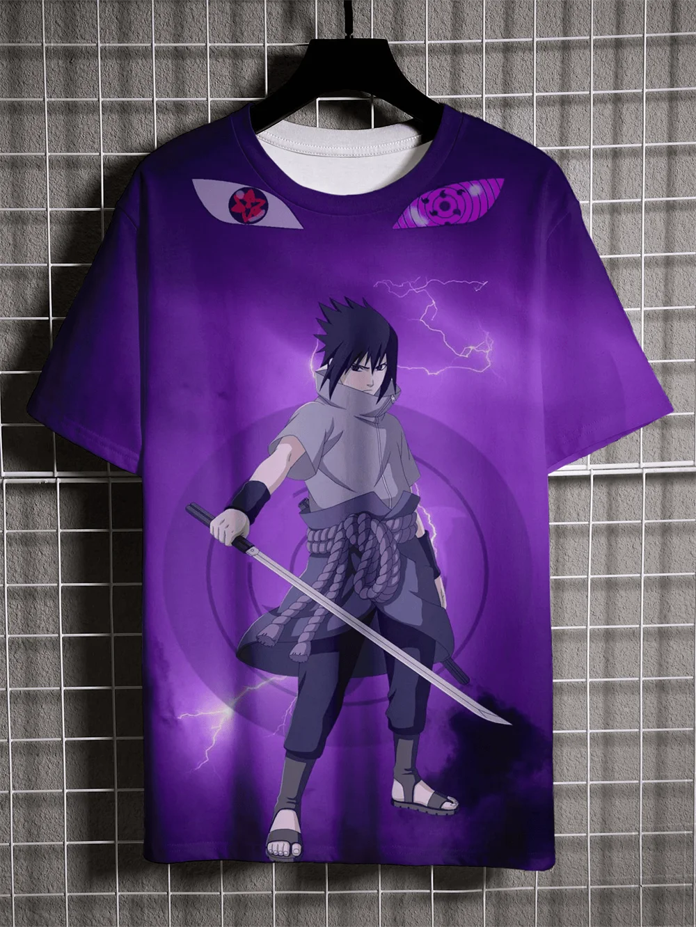 T-shirt imprimé 3D Naruto Uchiha Sasuke pour homme, style hip-hop surdimensionné