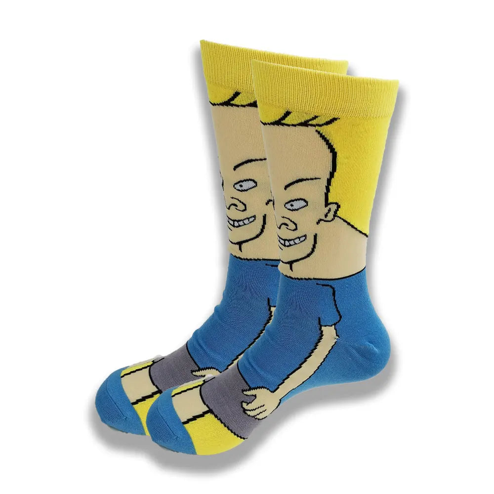 Lustige Socken mit Cartoon-Anime-Print – Personalisierter atmungsaktiver Baumwoll-Hip-Hop-Stil für Männer und Frauen