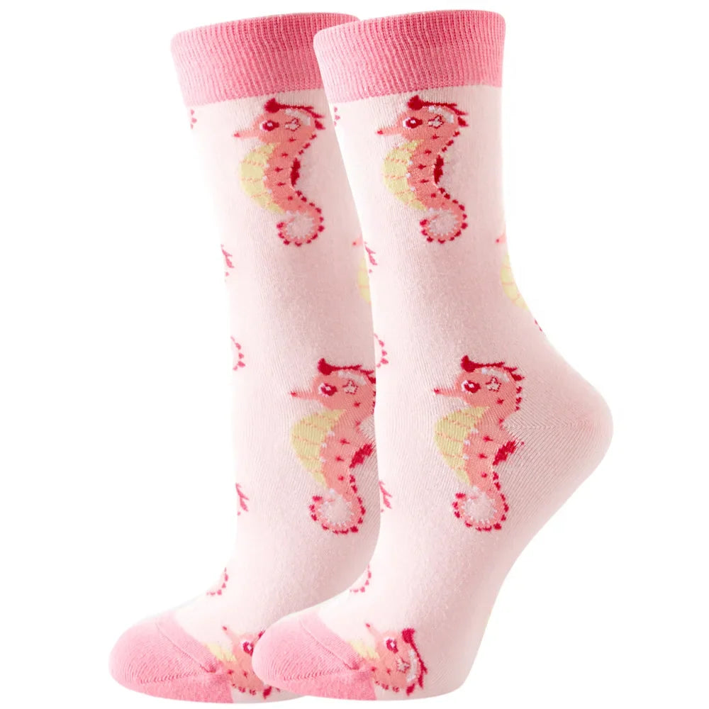 Chaussettes mignonnes avec des animaux et des fleurs de dessin animé – Mode Kawaii Harajuku pour l'automne et l'hiver