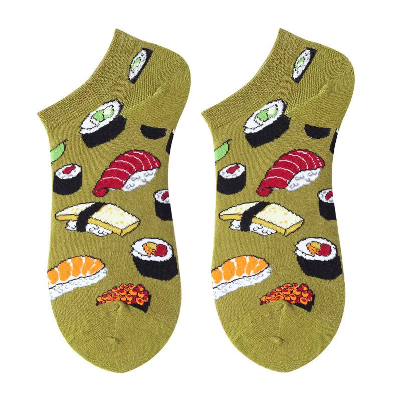 40-Style Bunte Baumwoll-Söckchen für Herren – Lustige Avocado, Tiere & Kunstdrucke