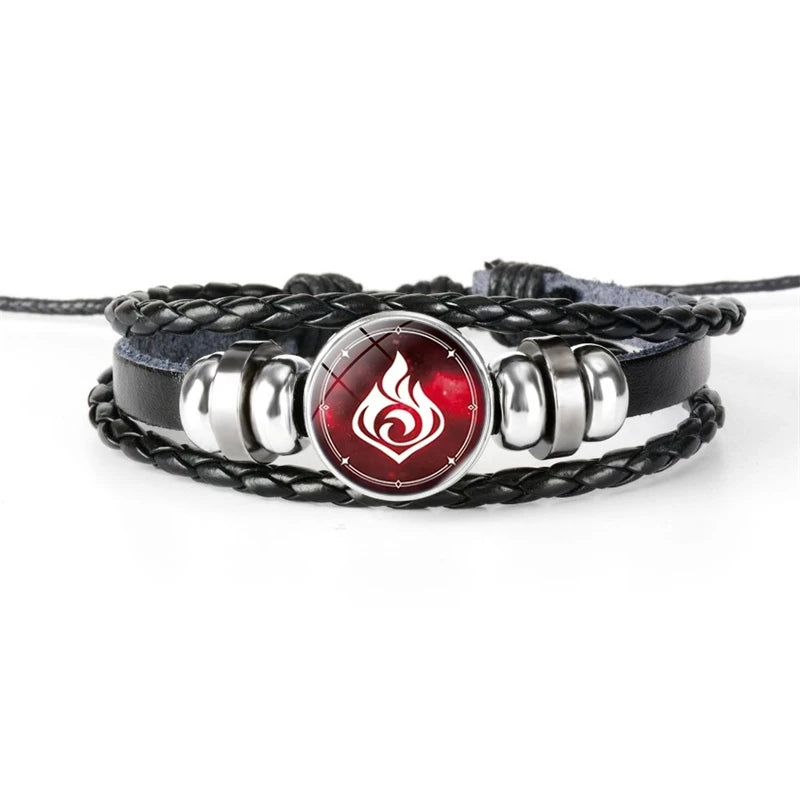 Klassisches Genshin Impact Cosplay-Armband – Elementarer Charm, mehrschichtiger Leder-Punk-Schmuck, Geschenk für Männer