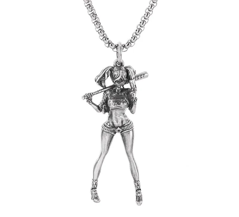 Versilberte Halskette mit Anime-Mecha-Girl-Anhänger – trendiger Hip-Hop-Rock-Punk-Schmuck für Männer und Frauen | Geschenkidee