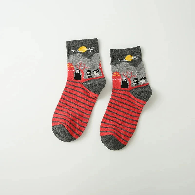 Anime Big Cat & Calcifer Socken – Halbtransparentes Cartoon-Design