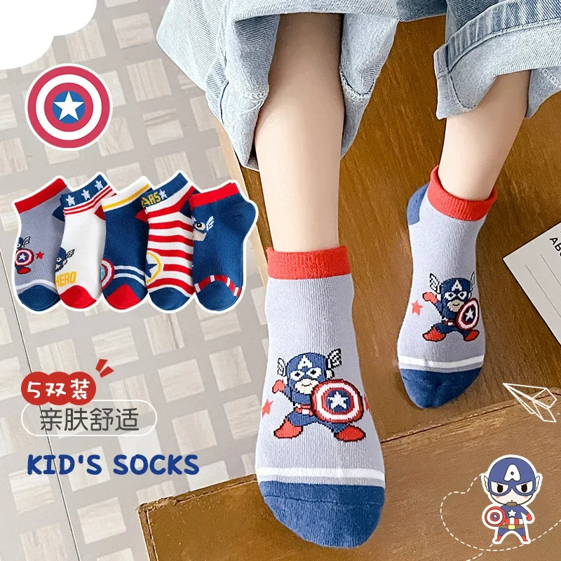 Lot de 5 paires de chaussettes pour enfants Spiderman et Avengers – Chaussettes courtes bateau de dessin animé pour garçons (1 à 12 ans)