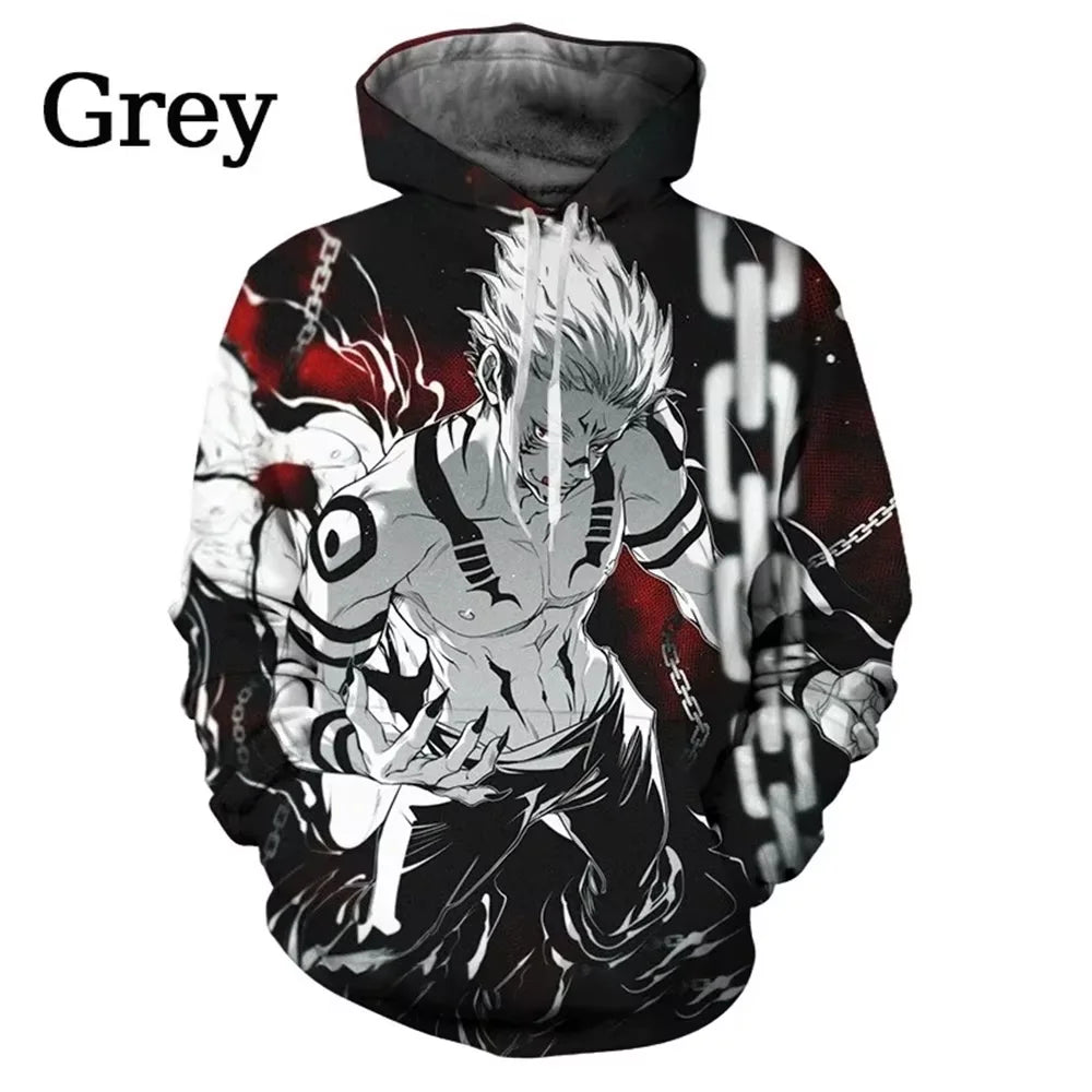 Neuer Anime Jujutsu Kaisen 3D-Druck-Hoodie – Lässiger übergroßer Pullover für Männer und Frauen