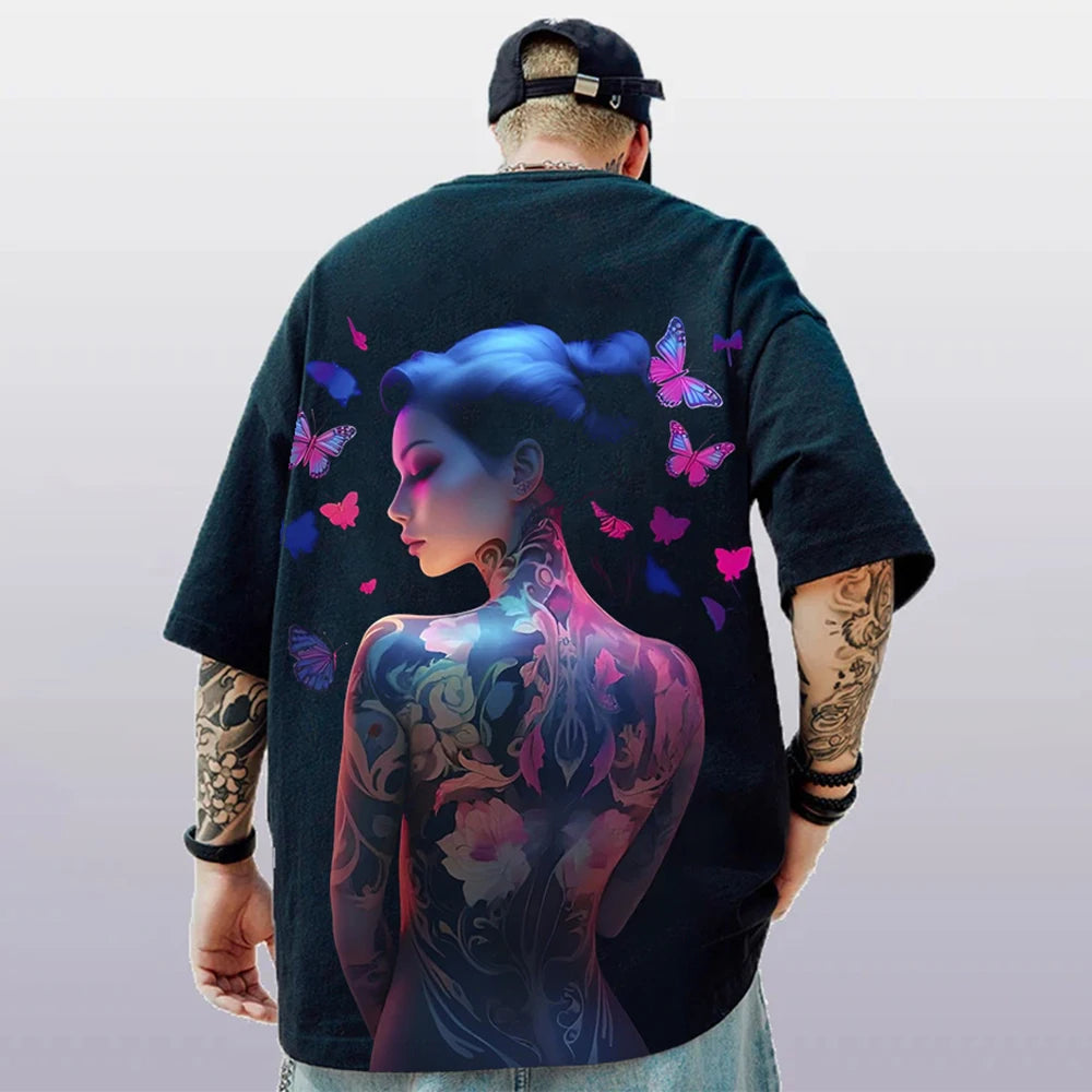 T-shirt d'été pour hommes avec imprimé anime 3D surdimensionné, haut décontracté tendance