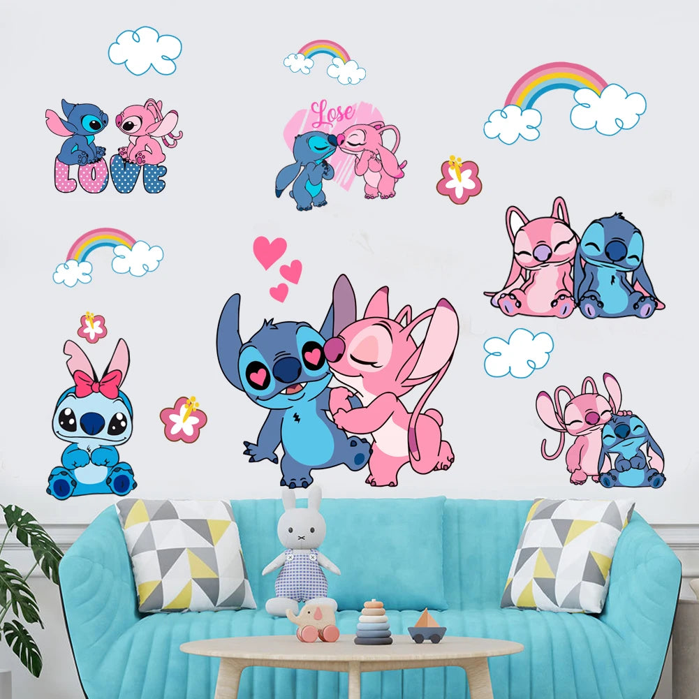 Cartoon Lilo & Stitch Regenbogen Wandaufkleber für Kinderzimmer Wanddekoration Animiertes Poster