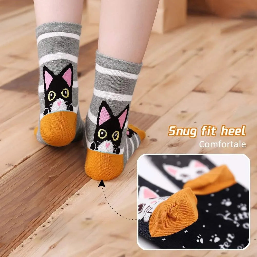 Süße Söckchen mit Katzen- und Hundemotiv für Damen, Baumwolle, für sportliches Laufen, Fünf-Finger-Design, auffälliges modisches Schuhwerk
