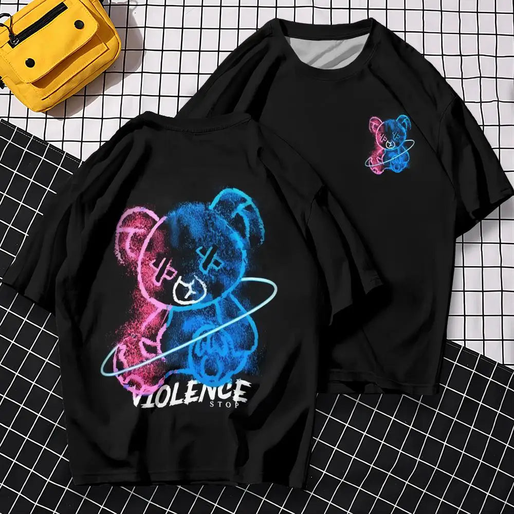 T-shirt à manches courtes avec ours 3D Harajuku