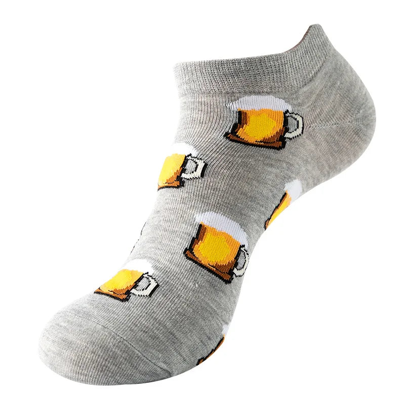 40-Style Bunte Baumwoll-Söckchen für Herren – Lustige Avocado, Tiere & Kunstdrucke