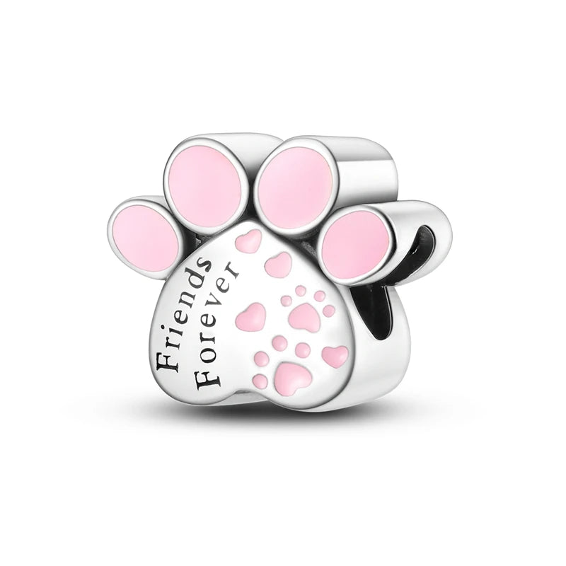 925 Sterling Silber Süßer Katzenanhänger – Pfotenabdruck-Perlenanhänger für selbstgemachte Armbänder