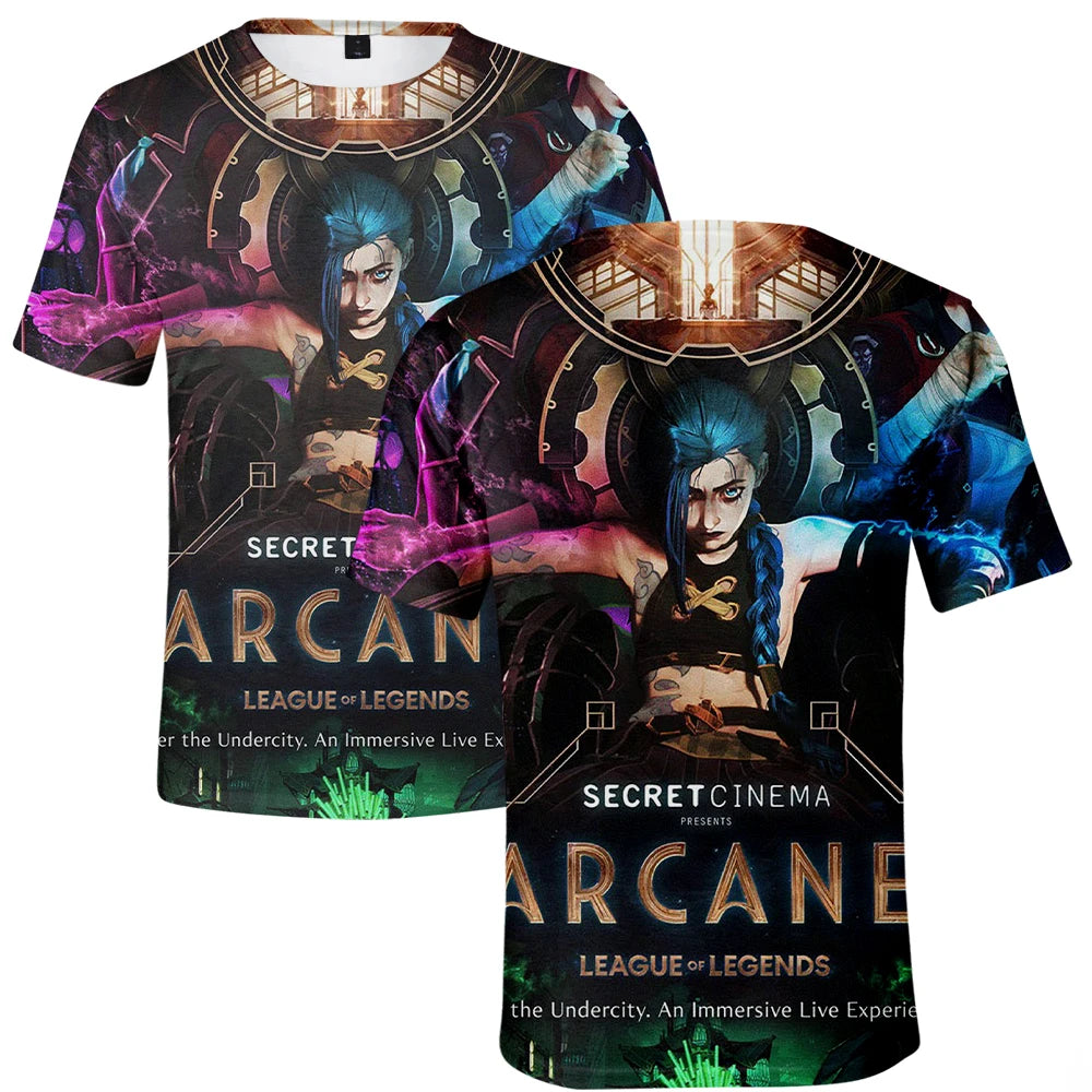 Arcane League Jinx 3D Printed T-Shirt for Men Women Adult Anime Fashion Harajuku Cartoon Cosplay Clothing Short Sleeve Top