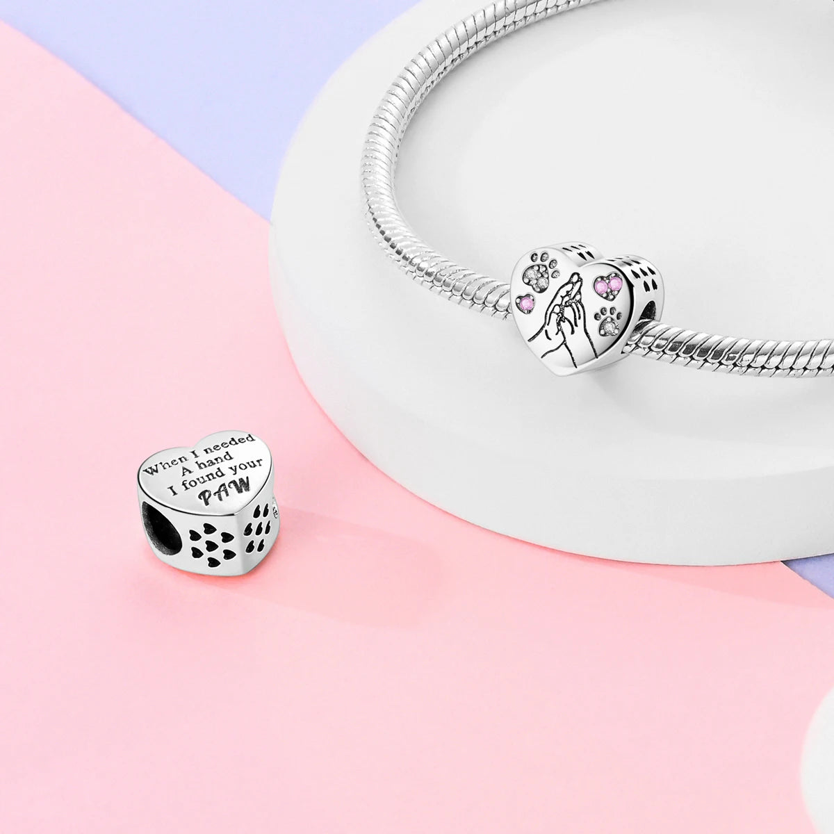 925 Sterling Silber Süßer Katzenanhänger – Pfotenabdruck-Perlenanhänger für selbstgemachte Armbänder