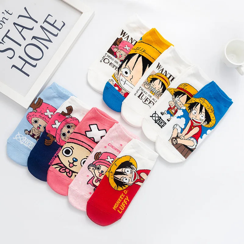 Chaussettes courtes Anime One Luffy Chopper en coton coloré et fin