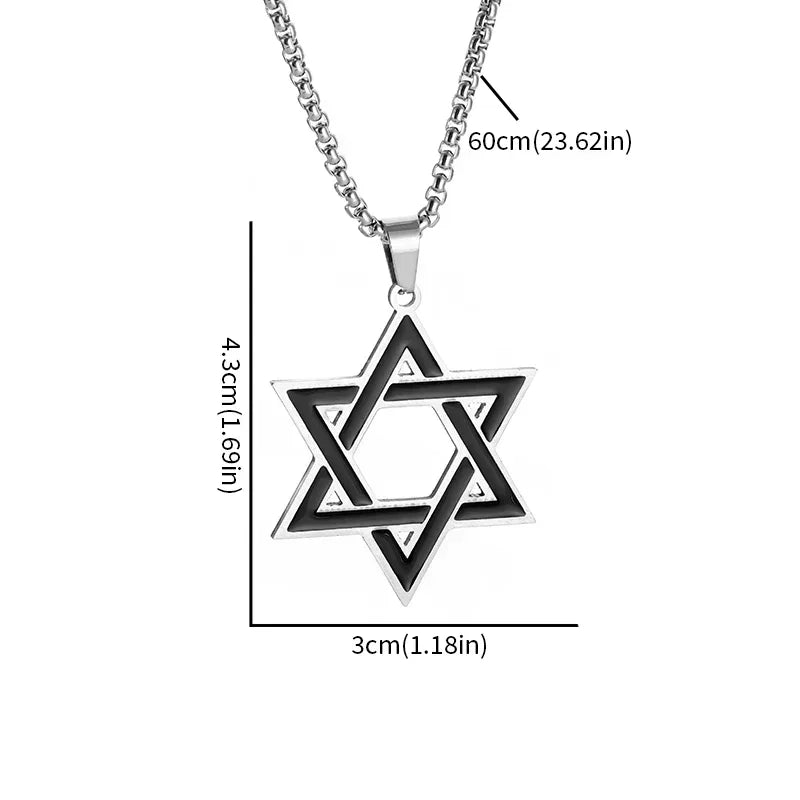 Retro Punk Solomon Seal Necklace – Hexagonal Stainless Steel Star of David Pendant for Men & Women