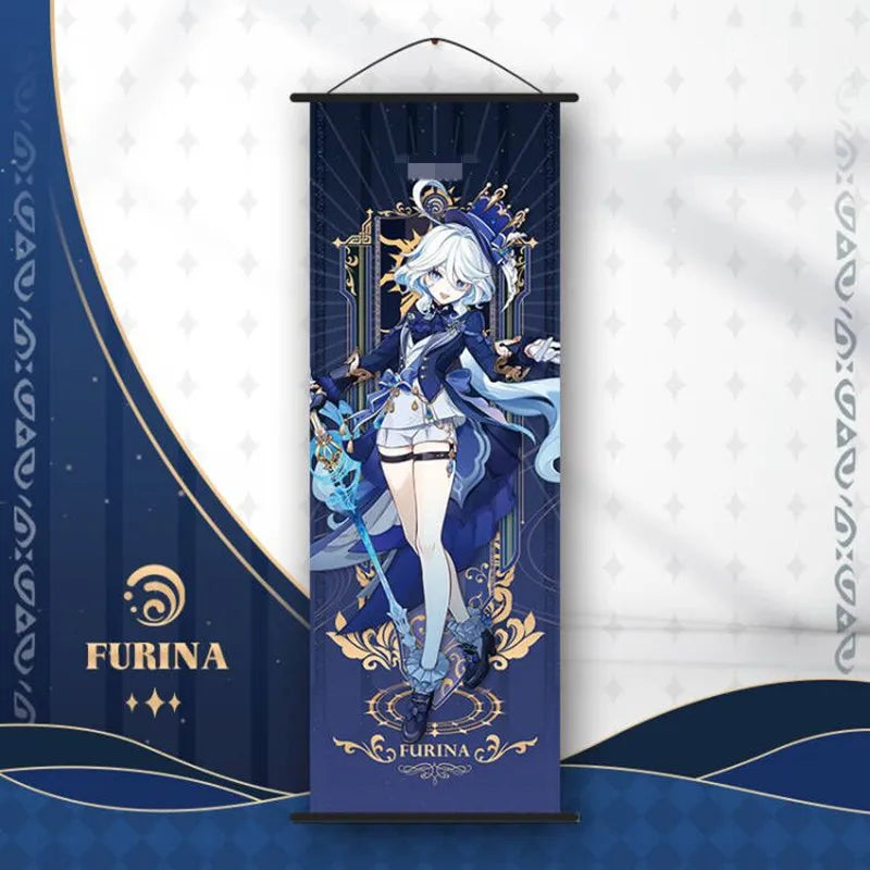 Genshin Impact Scroll Canvas Painting Hanging Anime Poster Wall Art Room Decoration
