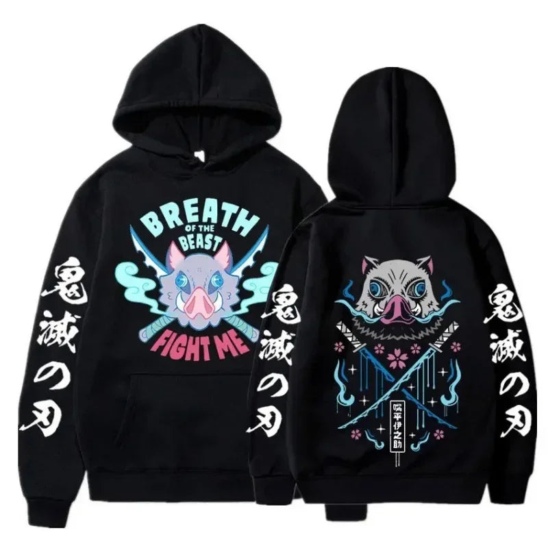 Anime Demon Slayer Hoodies Kamado Nezuko Print Unisex Plus Size Round Neck Streetwear Pullover Top for Men and Women